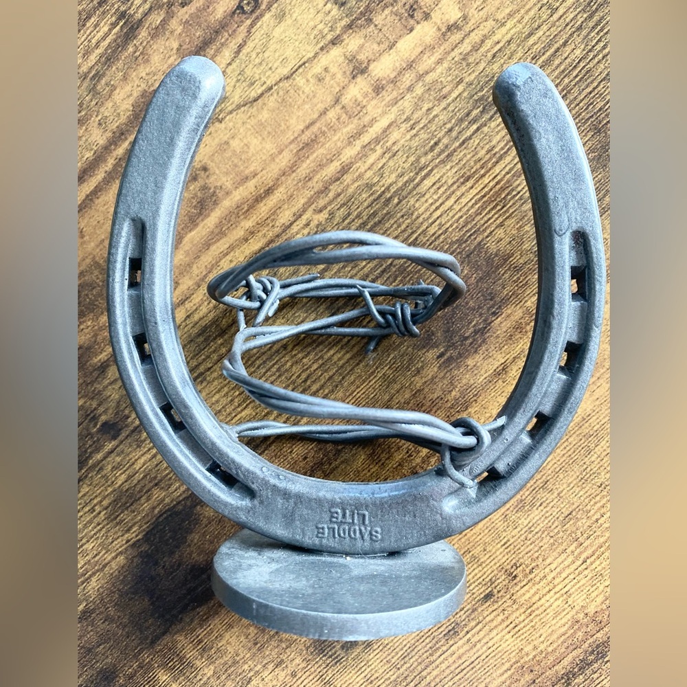 Silver Horseshoe Art Sculpture Hot Forged Barbed Wire Home Decor Western Rustic